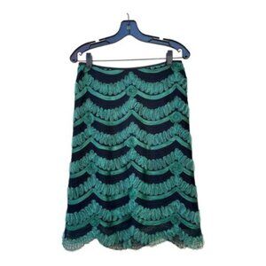 Pamela Barish Black & Green Scallop Tulle & Lace Pencil Skirt Sz 6